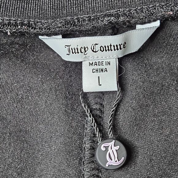 Juicy Couture Black Velour Bright Rhinestone Juicy Pull On Elastic Waist Pants - Picture 6 of 11